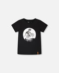Organic Cotton Jersey T-Shirt With Dino On Bike Print Black