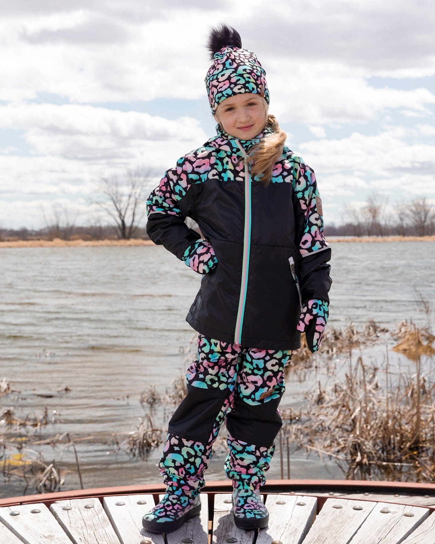 3-In-1 Two-Piece Mid-Season Outerwear Set Black Animal Print - Multicolored Inner Jacket