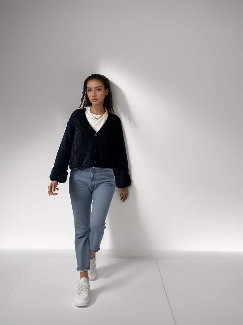 Cardigan con risvolti in misto Lana e Alpaca - Perla