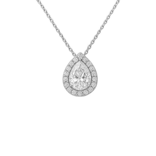 Pear Shape Halo 14K Solid Gold Diamond Pendant For Her