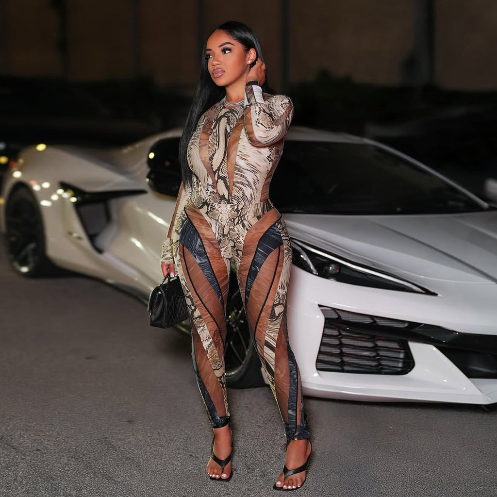 Personalized Snake-Print Bodycon Sexy Jumpsuit And Pants Set
